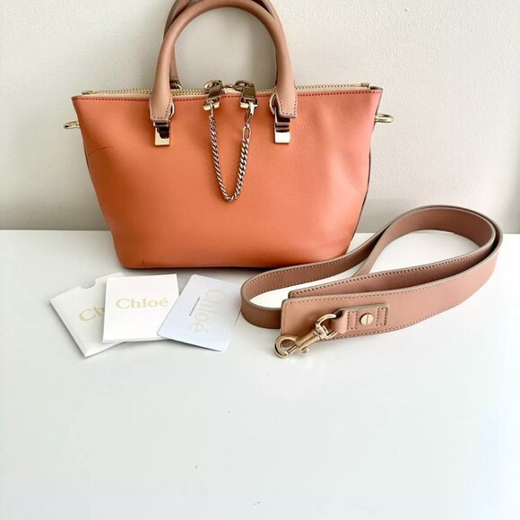 NWT CHLOE Baylee Leather Two Tone Satchel Crossbody Bag in Coral / Nude - Picture 1 of 10